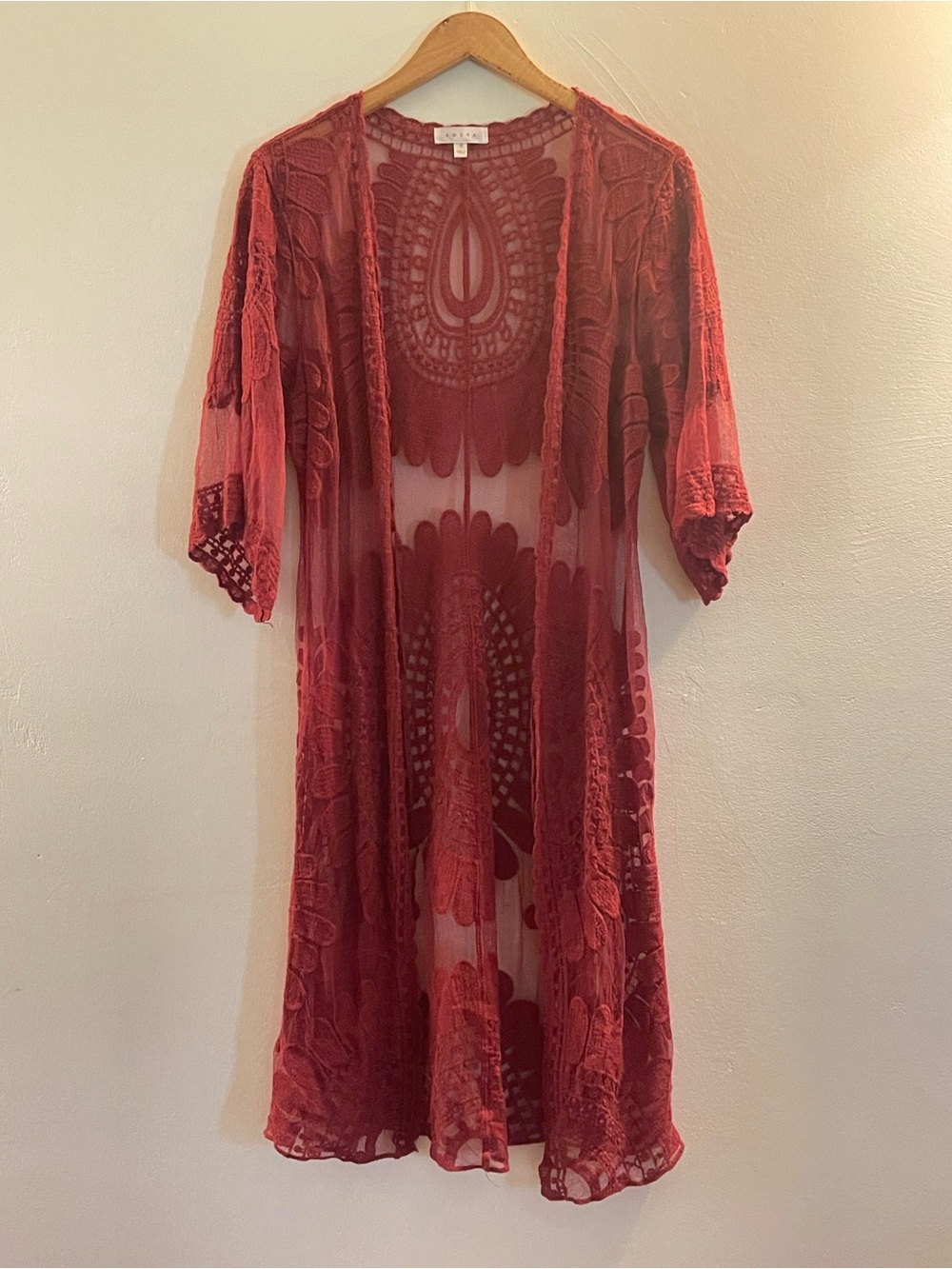 ADIVA Lace Crochet Kimono Duster in Burnt Orange